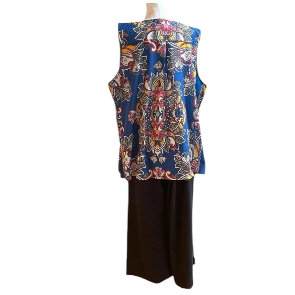 Suzanne Betro 2-Piece Set 4X NWT | Scarf Print Sleeveless Top & Black Crop Pants - Picture 3 of 13